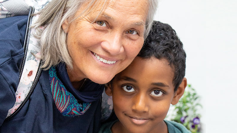 Woman and child smiling